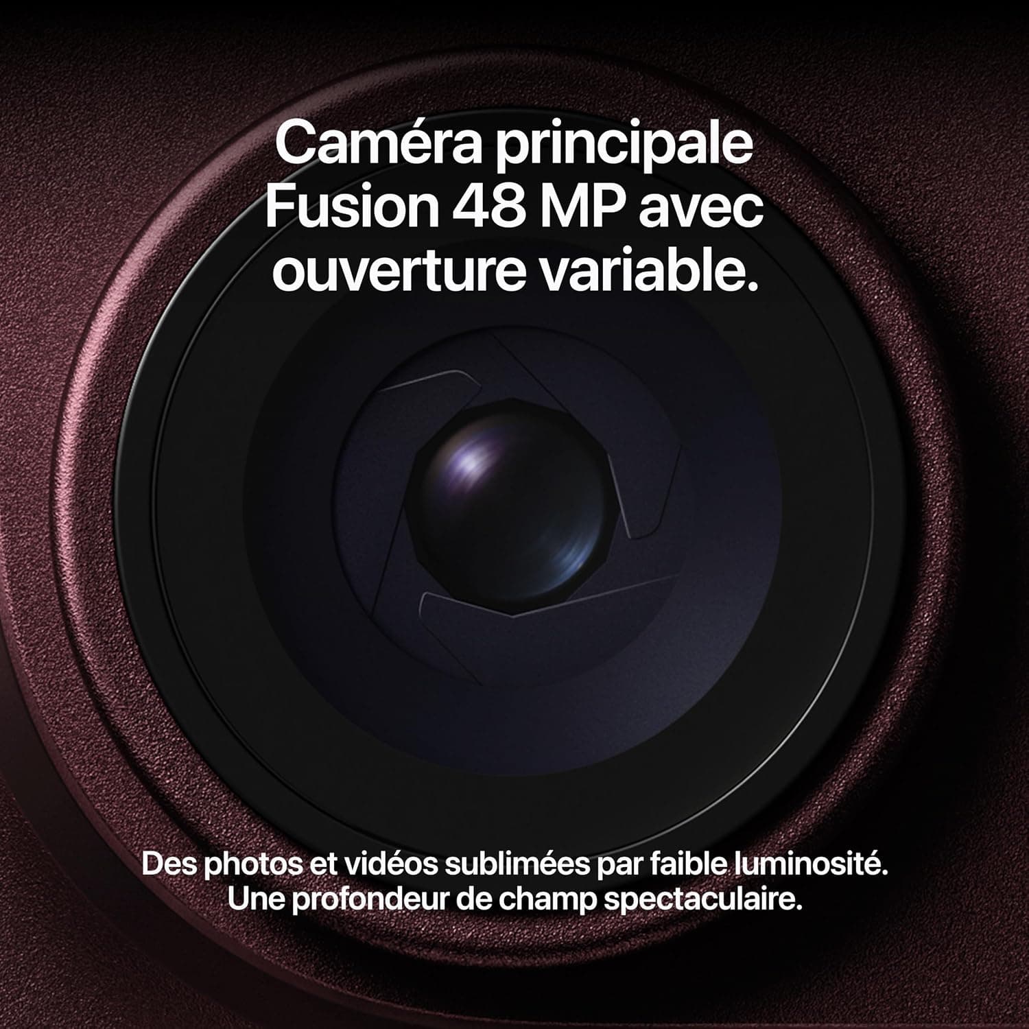 Gros plan sur la caméra principale Fusion 48 MP à ouverture variable de l'iPhone 18 Pro Max