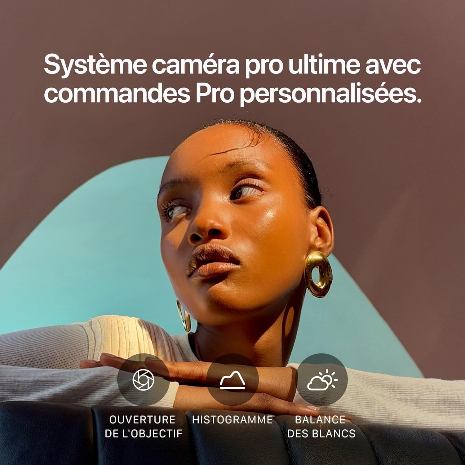 Portrait réalisé avec l'iPhone 18 Pro Max, commandes Pro affichées à l'écran