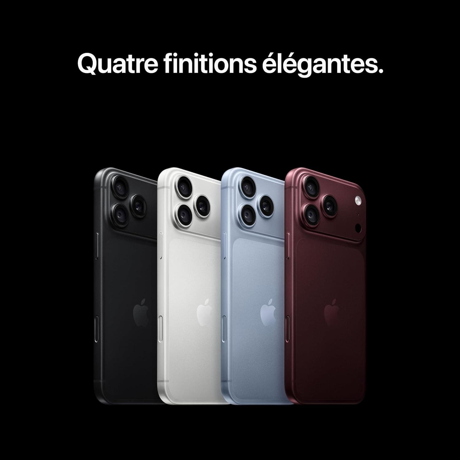 Les quatre finitions de l'iPhone 18 Pro Max : Noir, Argent, Glacier et Bordeaux